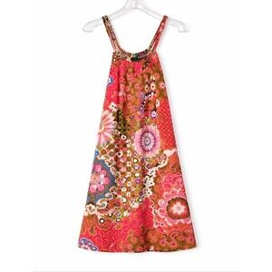 J. Crew Multicolor Orange Pink Geometric Floral Boho Strappy Trapeze Sundress